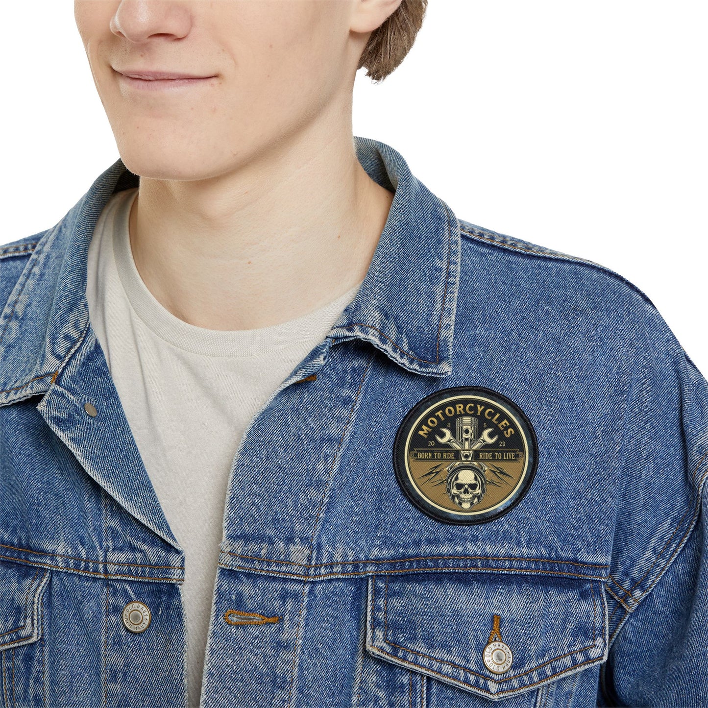 Motorcycle Iron-On Patch - Born to Ride, Ride to Live - Vintage Skull Design
