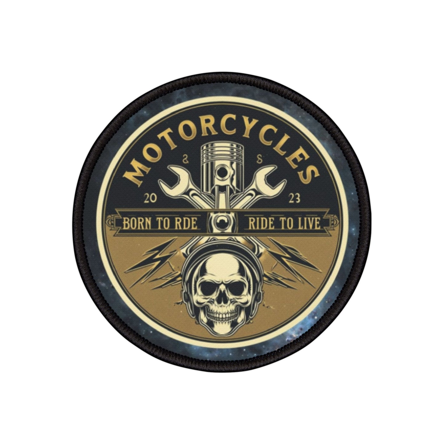 Motorcycle Iron-On Patch - Born to Ride, Ride to Live - Vintage Skull Design