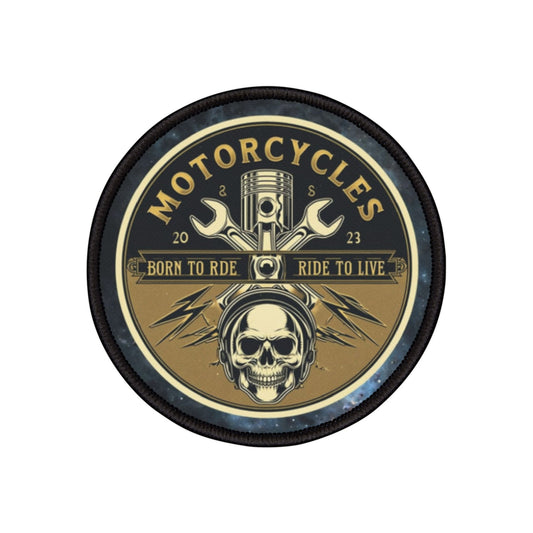 Motorcycle Iron-On Patch - Born to Ride, Ride to Live - Vintage Skull Design